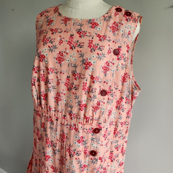 100% Cotton Floral print Cottagecore side button Sleeveless Tank Midi Maxi Dress - Picture 4 of 16